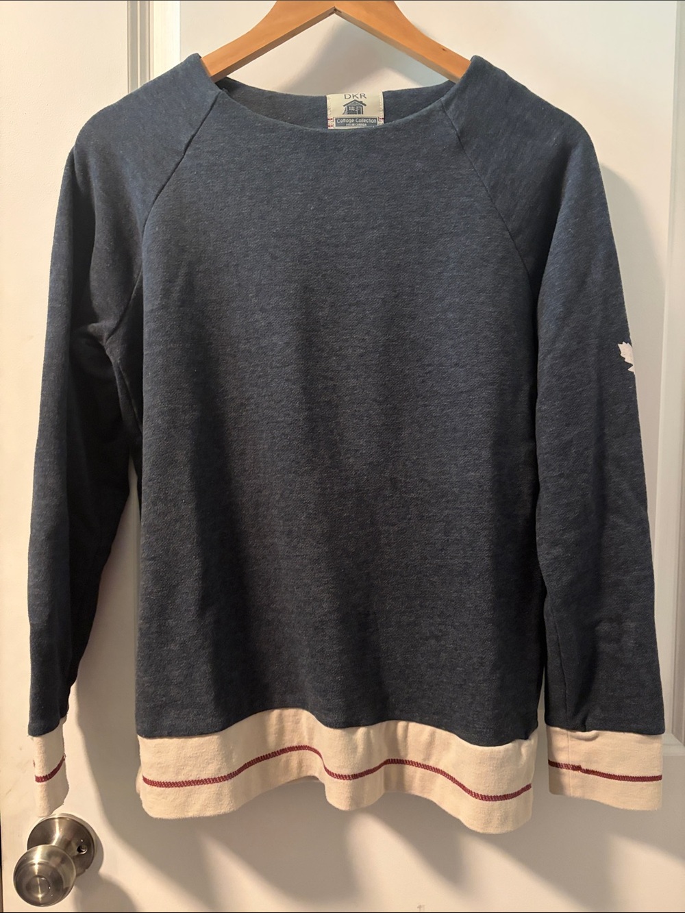 Navy Crewneck Sweater with Cream Contrast Hem